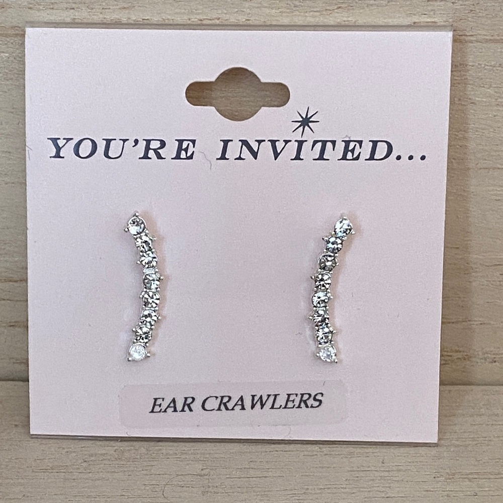 NEw Silver Crystal Ear Crawlers post earrings